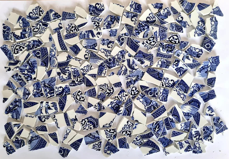 Blue White China Shards, Old Willow Transferware Fragments, Cobalt Ceramic Mosaic Pieces, Vintage... | Etsy (Global)