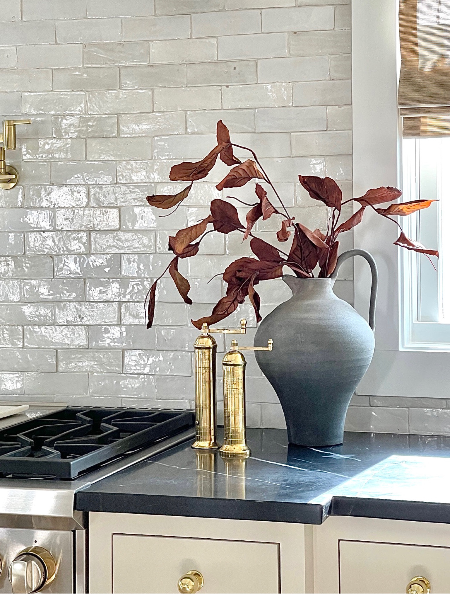 Terracotta gray black vase on sale 25% off!  Low stock!  Zellige backsplash tile.  Kitchen backsplash tile.  Brass salt & pepper mills.  Black vase.  Fall decor 

#LTKSeasonal #LTKsalealert #LTKhome
