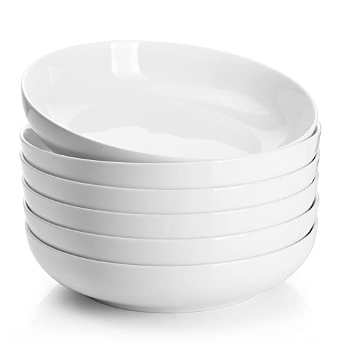 Sweese 22oz Porcelain Pasta Bowls Set of 6-7.6 Inch White Salad Serving Plates, Microwave Dishwasher Safe Dinnerware | Amazon (US)