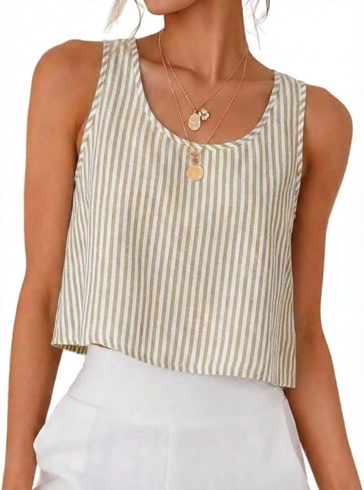 IDEALSANXUN Womens Scoop Neck Crop Tank Tops Spring Summer Sleeveless Tops | Amazon (US)
