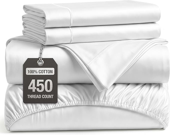 LANE LINEN King Size Sheets Set – 450 Thread Count Long-Staple 100% Cotton Sheets, Naturally Co... | Amazon (US)