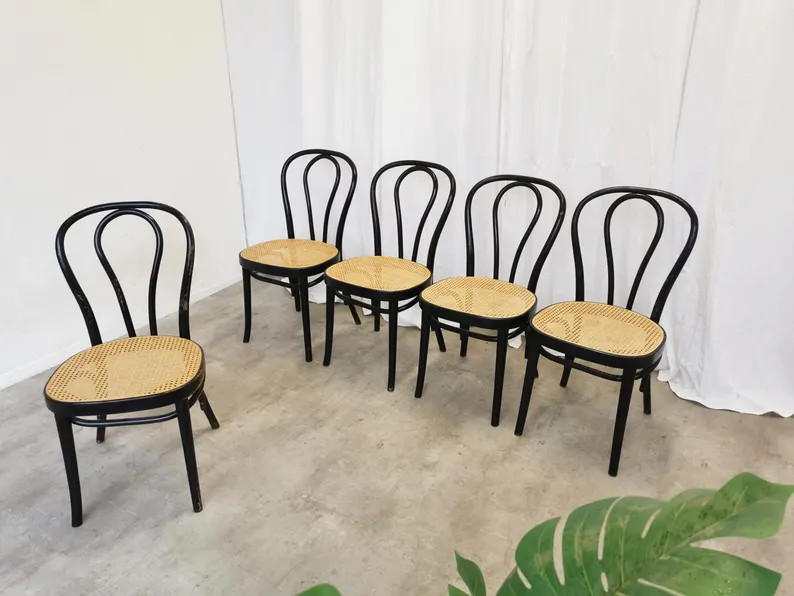 1 of 5 Vintage Dining Chairs in Thonet N18 Style / Black Wooden Frame With Cane Seat / 1970s Mid-... | Etsy (US)