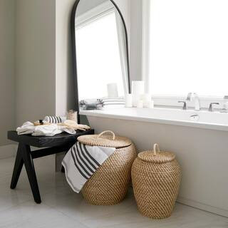 Kalopa Set of 2 Woven Seagrass Floor Baskets with Flat Handled Lid | The Home Depot