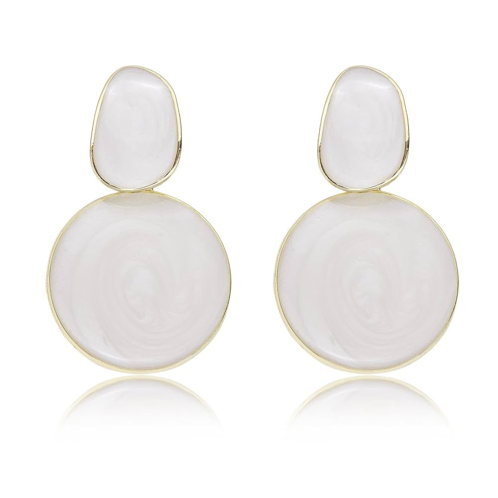 Metmolley Handmade Circle Earrings For Women Drop Aesthetic Statement Earrings (White) | Amazon (US)
