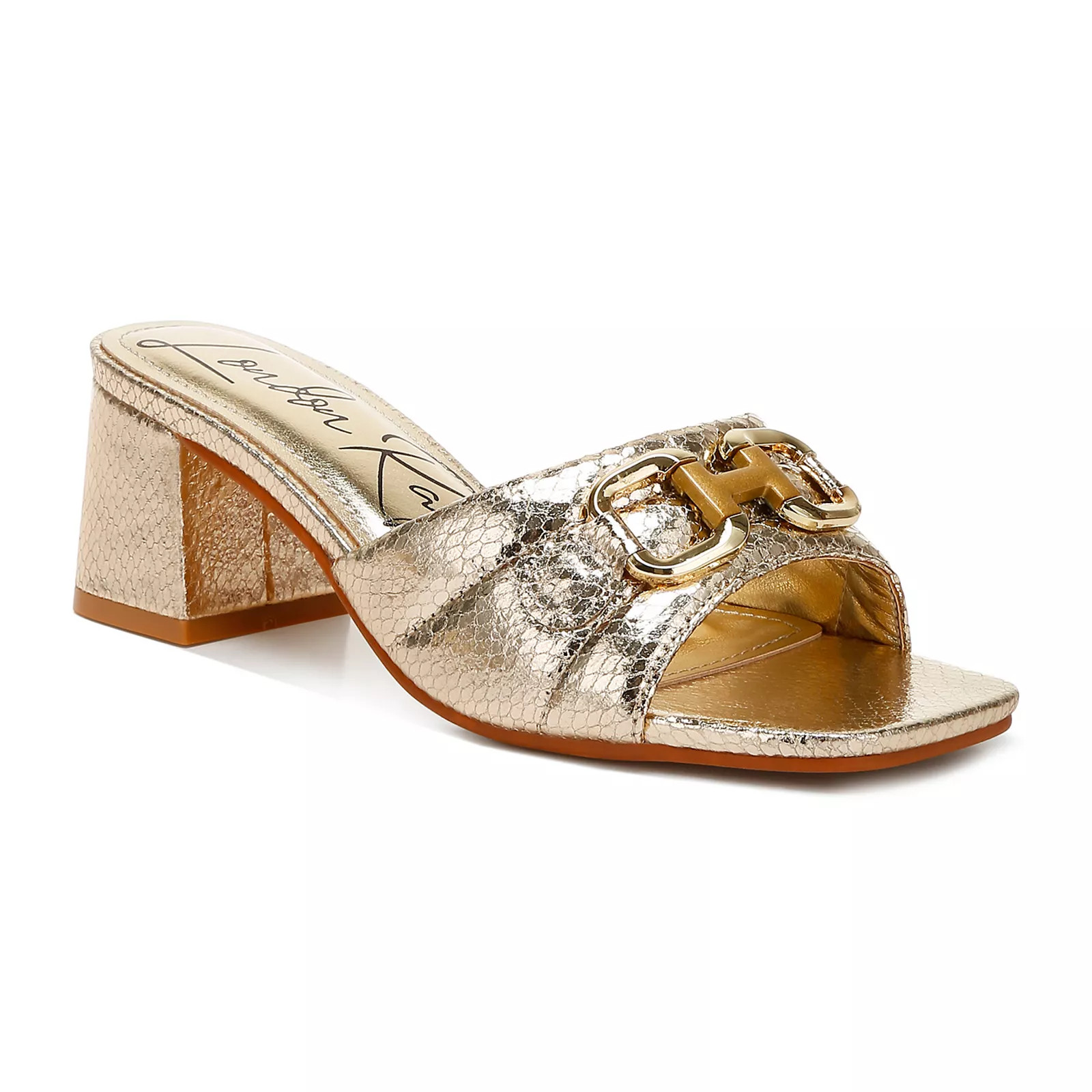 London Rag Bellamy Horsebit Snake Women's Block Heel Sandals, Size: 6, Gold | Kohl's