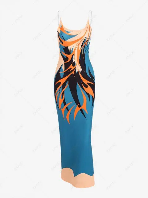 Flame Print Cami Slinky Maxi Dress | ZAFUL (Global)