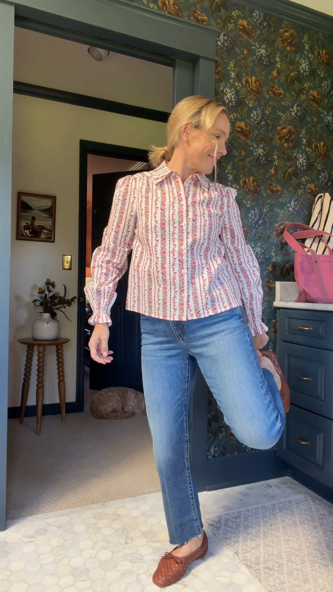HI! yes the same AYR jeans I wore yesterday they're just so good (and hold their shape!) I sized up one, wearing a short length (I'm 5'3"), Boden top is gorgeous in person, wearing my regular size, And if you like Freda Salvador flats but not the price tag this Quince pair is it! Walk all day comfortable right out of the box. The Tuckernuck canvas tote I wore all summer in blue in a fresh warm colorway for Fall & Winter. And if you haven't tried the Electric Pics Bentley earrings they are stunning. EBY underwear always, I size up one. xo, Claire

#LTKgrwm #LTKOver40 #LTKSeasonal