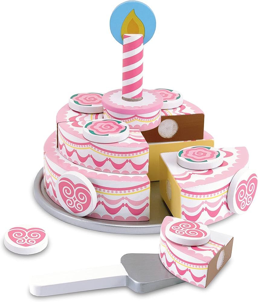 Melissa & Doug Triple-Layer Party Cake Wooden Play Food Set - Birthday Cake Pretend Food Play Set... | Amazon (US)