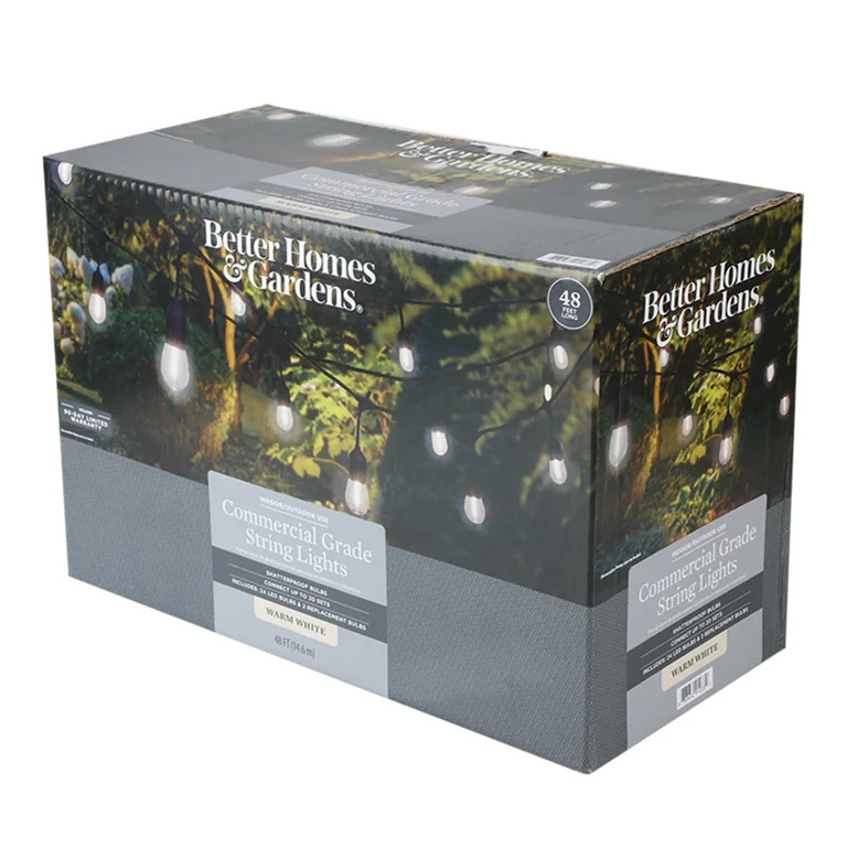 Better Homes & Gardens 2-Pack 48ft Outdoor String Lights, Shatterproof and Weather-Resistant | Walmart (US)