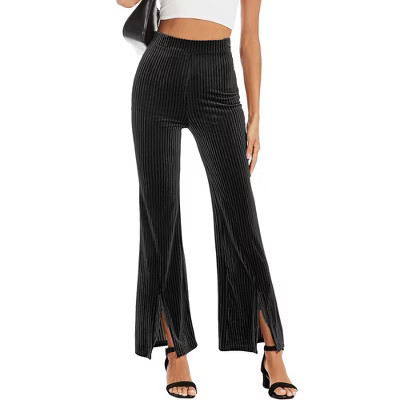Clearlove Women Velvet High Waisted Wide Leg Palazzo Pants Long Trousers - Black,Small | Target