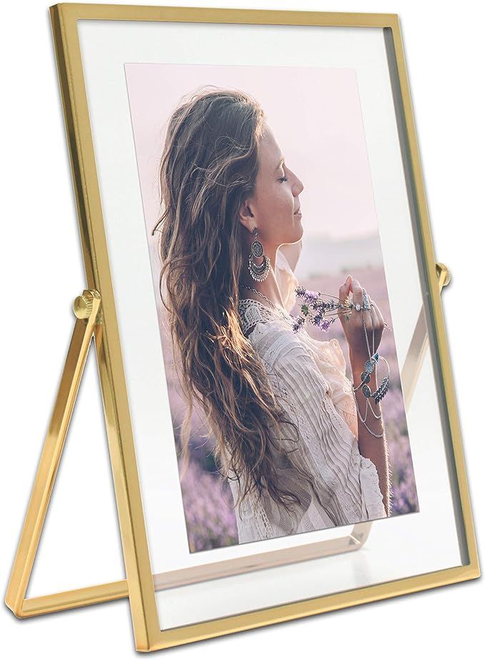MIMOSA MOMENTS Gold Metal Floating Picture Frame (Gold,5x7) | Amazon (US)