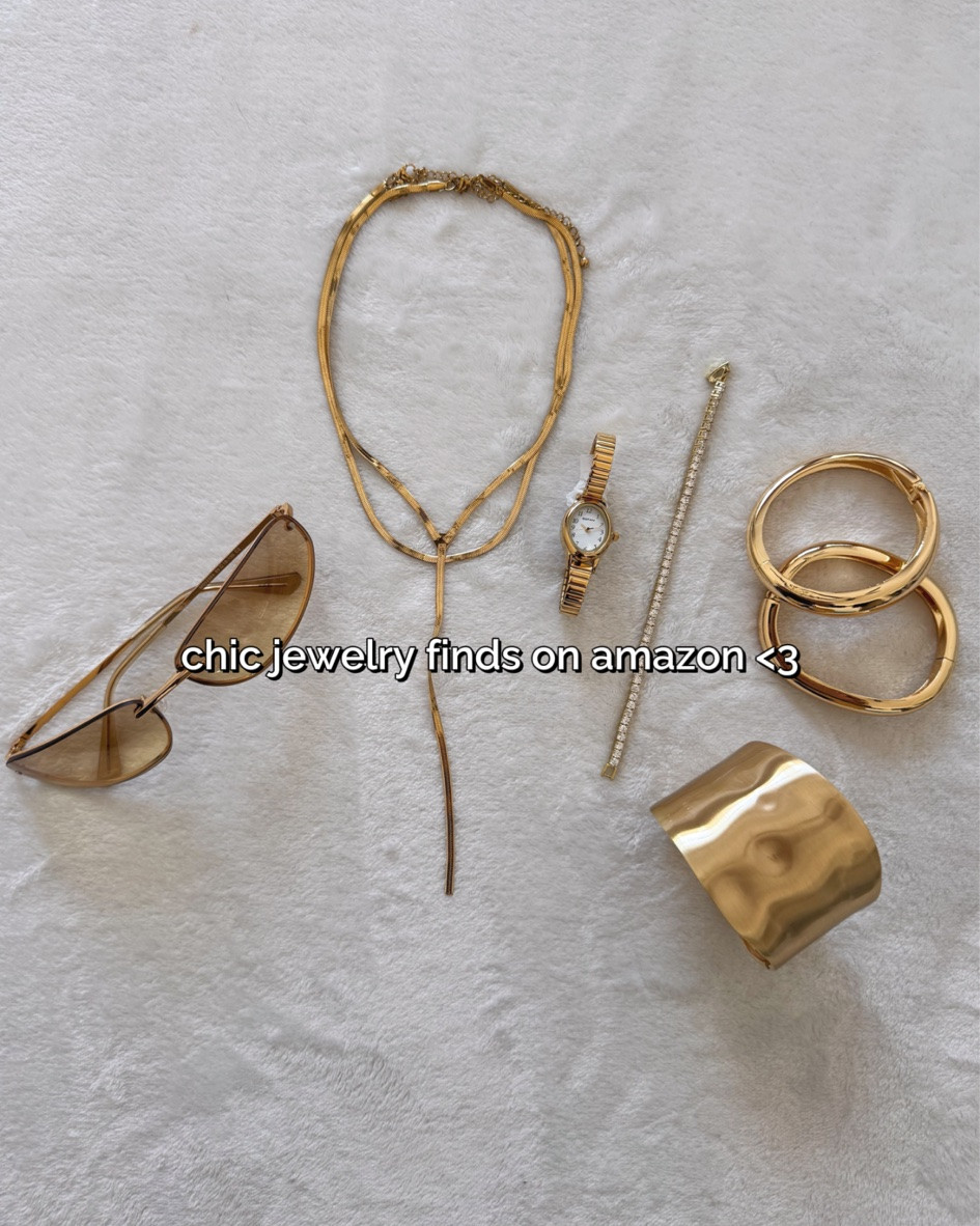 chic gold jewelry i found on amazon <3 i really love the rhinestone bracelet & the little watch! i wear them all the time!