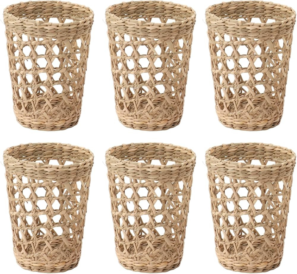 6 PCS Vintage Rustic Woven Cup rattan glassware set Holders Anti Scald Hollow Straw Woven Glass C... | Amazon (US)