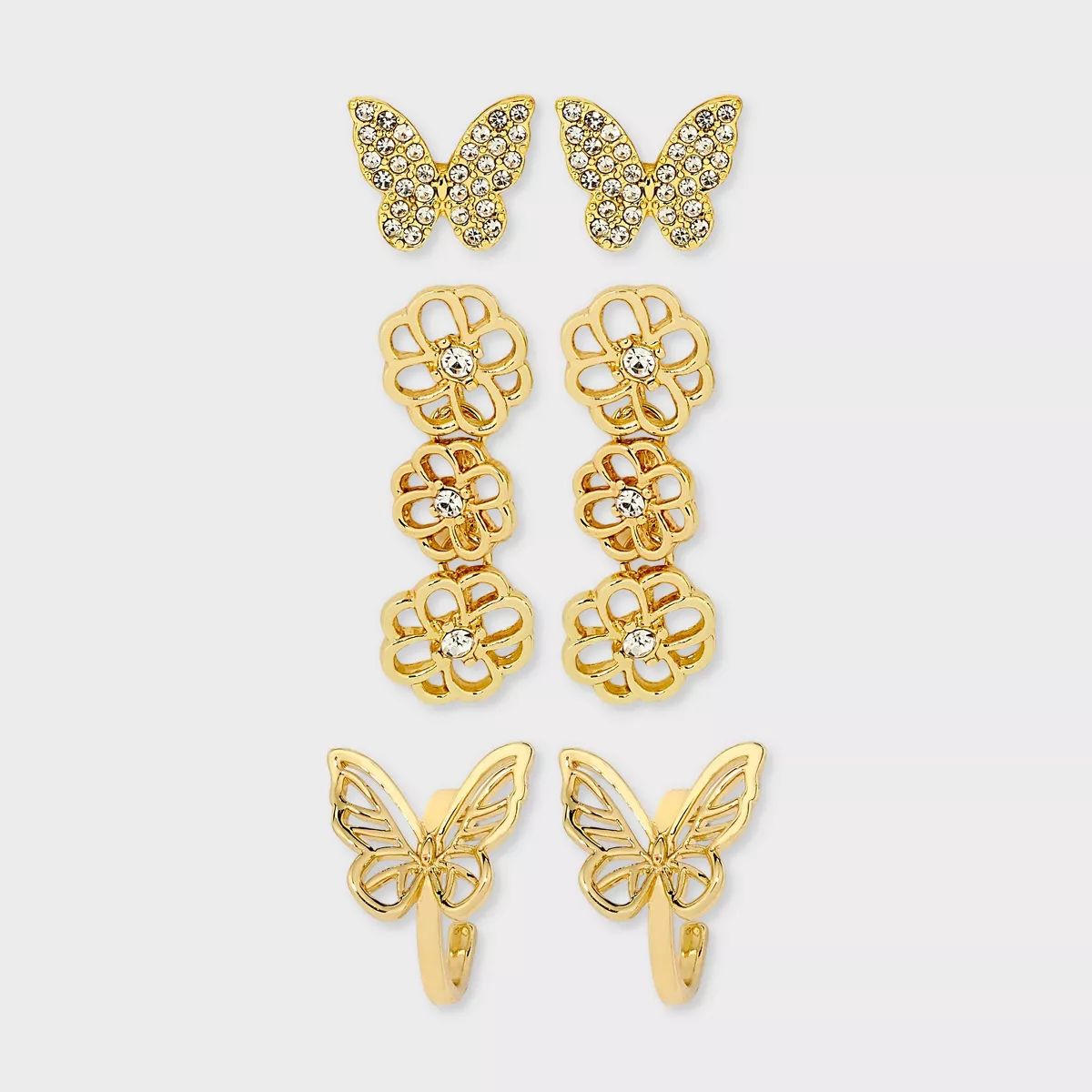 SUGARFIX by BaubleBar Butterfly Garden Earring Set 3pc - Gold | Target