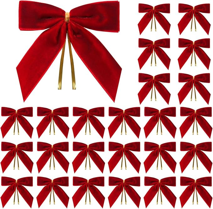 24 Pcs Red Small Velvet Christmas Bows for Christmas Tree, Wreath, Gift Wrapping, Crafts, Wedding... | Amazon (US)