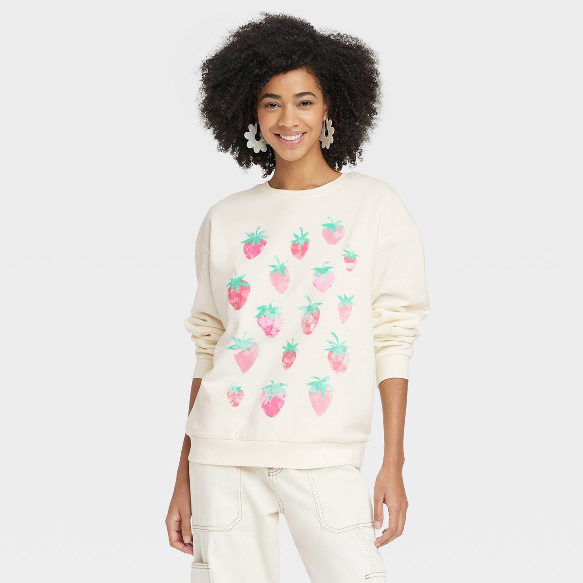 Women's Strawberry Graphic Sweatshirt - Off-White | Target
