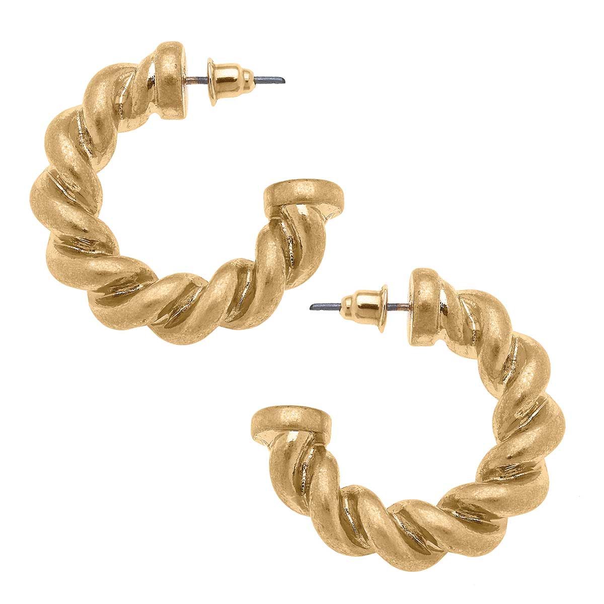 Natalie Twisted Metal Statement Hoop Earrings in Worn Gold | CANVAS