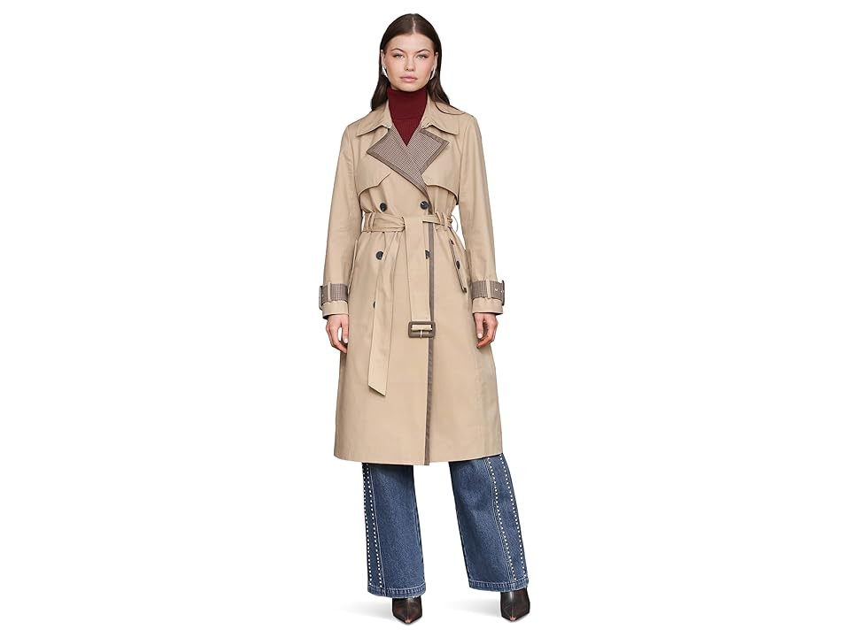 Avec Les Filles Pattern Block Trench Coat Women's Coat Camel-brown Houndstooth : SM, Cotton/Lyocell | Zappos