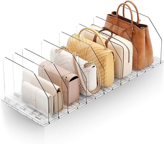 Purse Organizer for Closet, Shelf Divider Adjustable Clear Acrylic Handbag Storage, Bag Storage S... | Amazon (US)