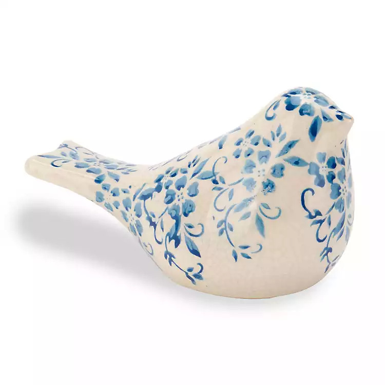 Large Blue Floral Ceramic Bird | Kirklands