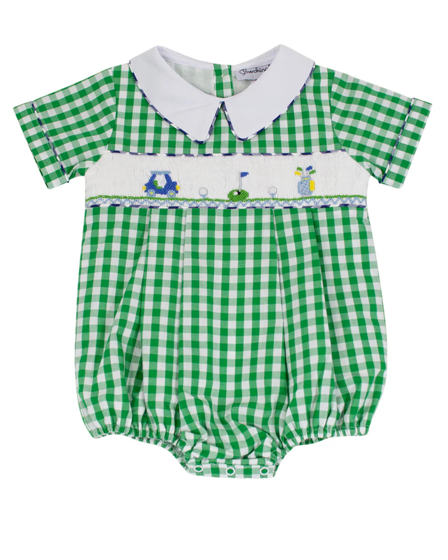 Golf Smocked Green Checked Boy Bubble | Smockingbird Kids
