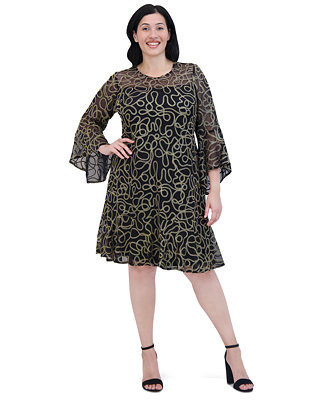 Jessica Howard Plus Size Bell-Sleeve Sequined A-Line Dress - Macy's | Macy's