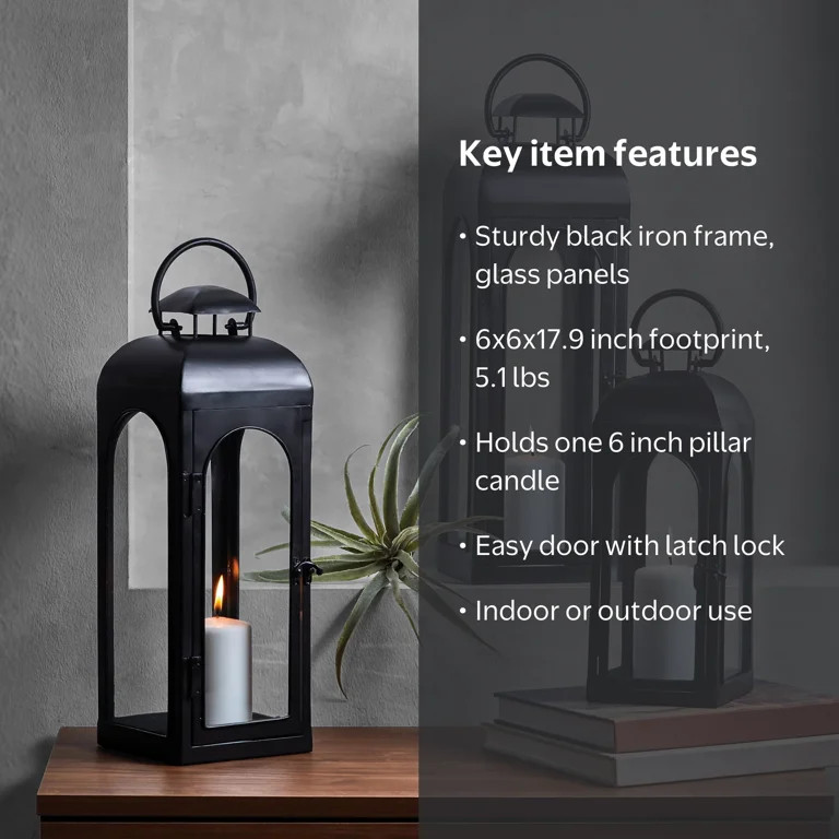 Better Homes & Gardens Black Metal Lantern Candle Holder, 18", Medium | Walmart (US)