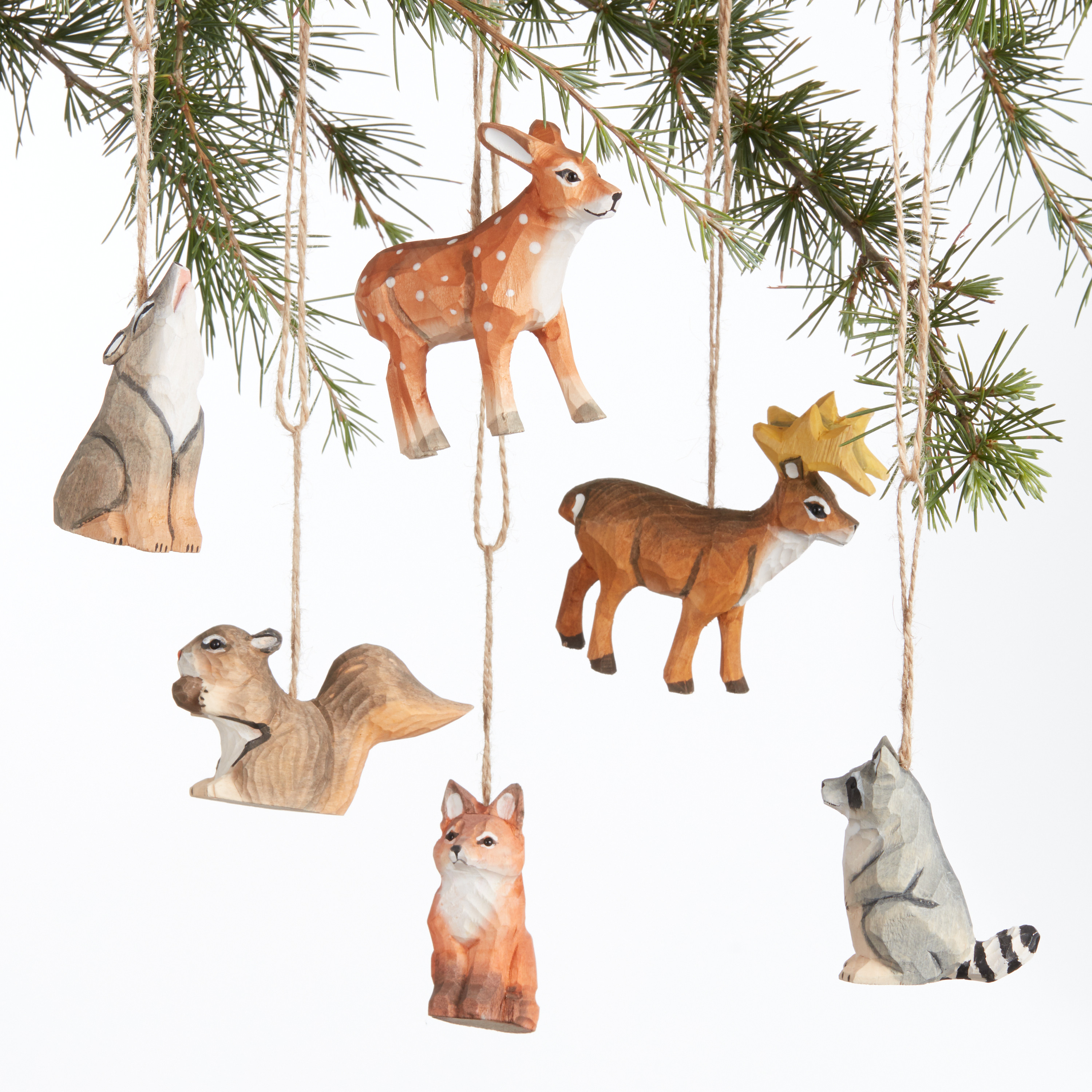 Carved Wood Animals of the Forest Ornaments Set of 6 | World Market