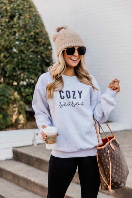 Cozy Season Ash Graphic Sweatshirt | The Pink Lily Boutique