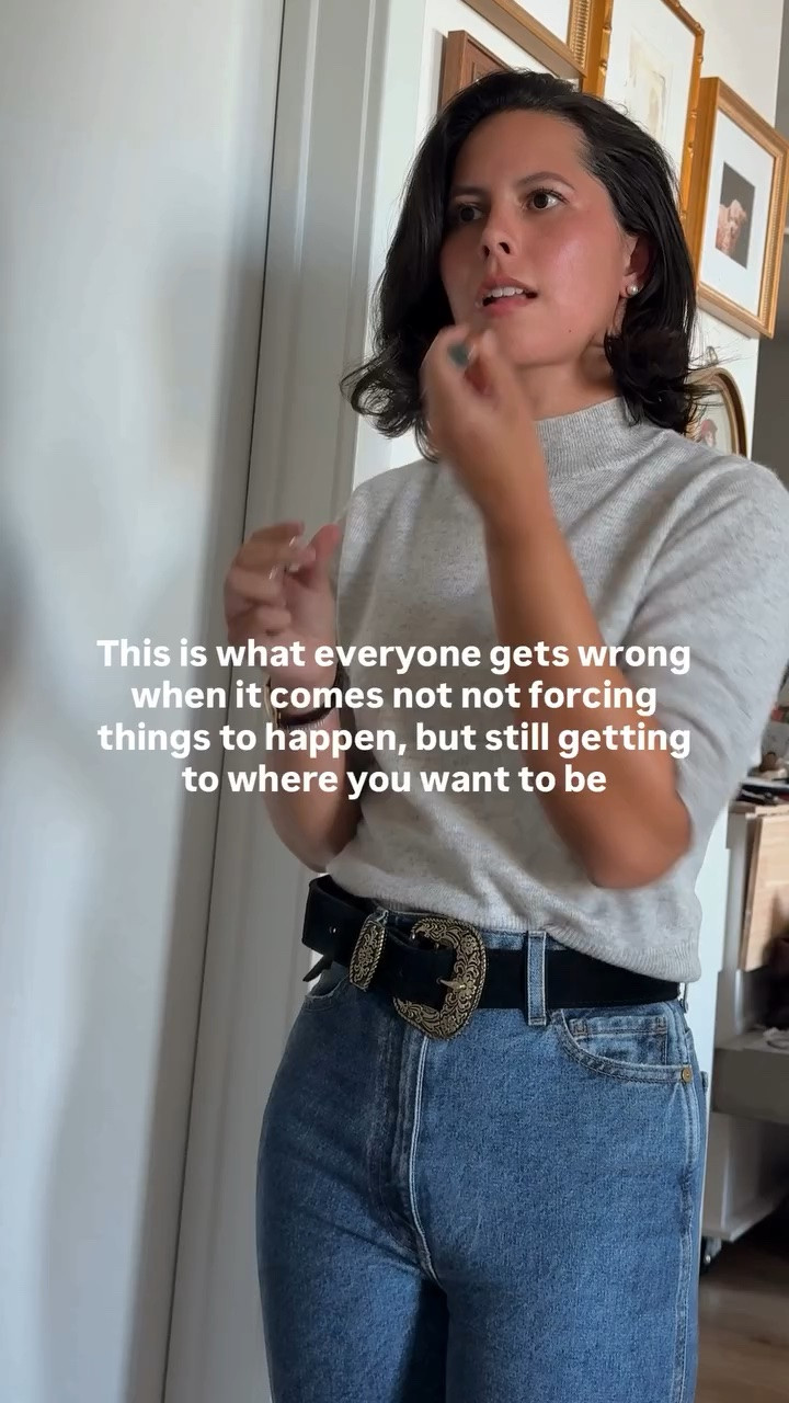 Part 1 of a series I’m calling “launch your next era at 36” and we’re starting here because I think this is the part everyone gets wrong firs when it comes to not forcing things to happen, but still getting to where you want to be. 🤍

We treat getting from point A to point B like it’s a straight line you can will into existence if you just push hard enough. 

Force the job. Force the relationship. Force the timeline. As long as we get to B we’ll be happy and fulfilled and we can check it off the list.

And then think about how many times we get there and realize oof I should not have forced that to happen.

It then starts to feel like a failure and then you’re right back where you started of feeling behind.

Here’s what I’ve learned: the in-between point can be more fulfilling than forcing the final destination.

The middle point is usually the thing that pops up that’s unexpected, that for a second you want to say no to because it’s not “the exact vision.”

It’s not new news to say don’t force things that don’t need to be forced, but it also doesn’t mean accept “it is what it is”
The in-between only works if you don’t settle with what that is. It doesn’t have to be the ultimate dream. It just has to be a REAL upgrade from where you are right now, not a smaller, safer version of point A that you’re calling progress because it’s easier than admitting you stalled.

This distinction is everything. One version moves you forward. The other just relocates you.

So before you force anything, ask if there’s a real in-between you’ve been tempted to skip. 

Tell me below: what’s the “point B” you’ve been trying to force? I’ll reply with what I think your real in-between might be.
Follow @monicawoodhams - launching my next era at 36, in real time. Come with me ↓