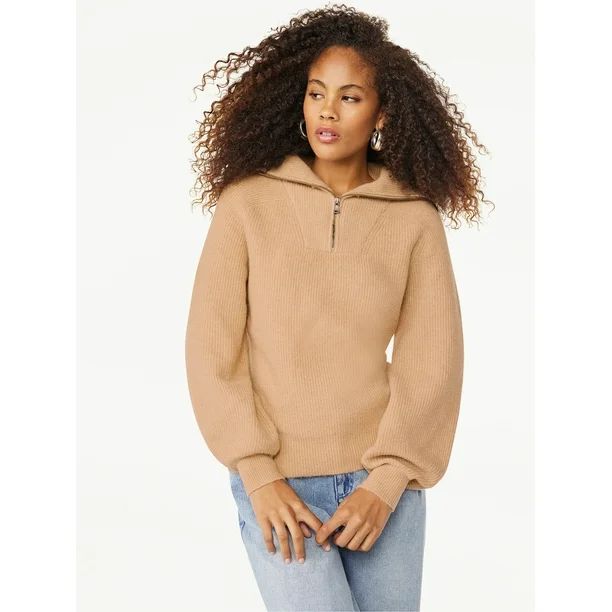 Scoop Women's Half Zip Sweater with Long Sleeves, Sizes XS-XXL - Walmart.com | Walmart (US)