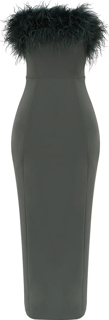 Juliene Strapless Feather Bodice Crepe Cocktail Dress | Nordstrom