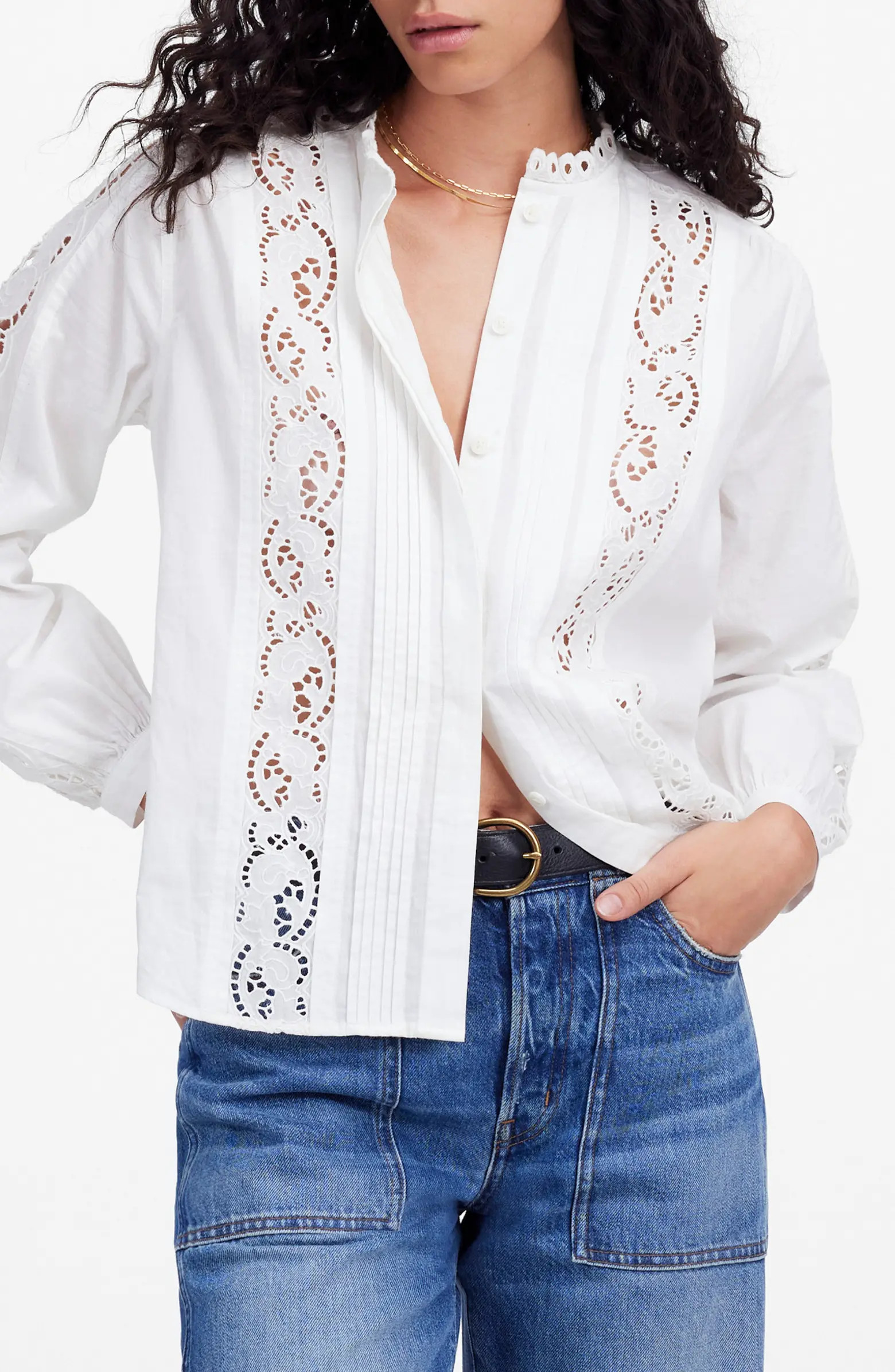 Madewell Lace Inset Pintuck Button-Up Shirt | Nordstromrack | Nordstrom Rack