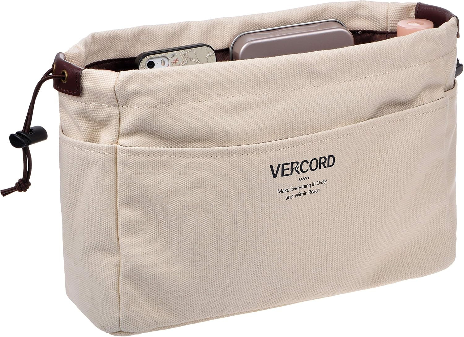 Vercord Canvas Handbag Organizers, Sturdy Purse Insert Organizer Bag in Bag, 10 Pockets Beige Small | Amazon (US)