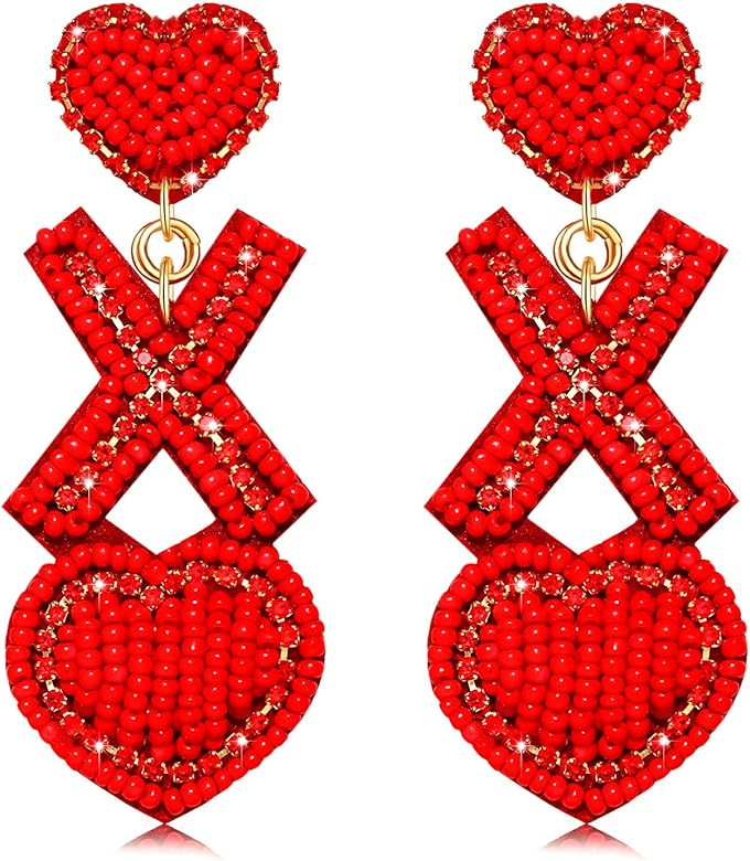 CEALXHENY Beaded Drop Earrings Handmade Seed Bead Heart Hoop Dangle Earrings Bohemia Statement Ea... | Amazon (US)