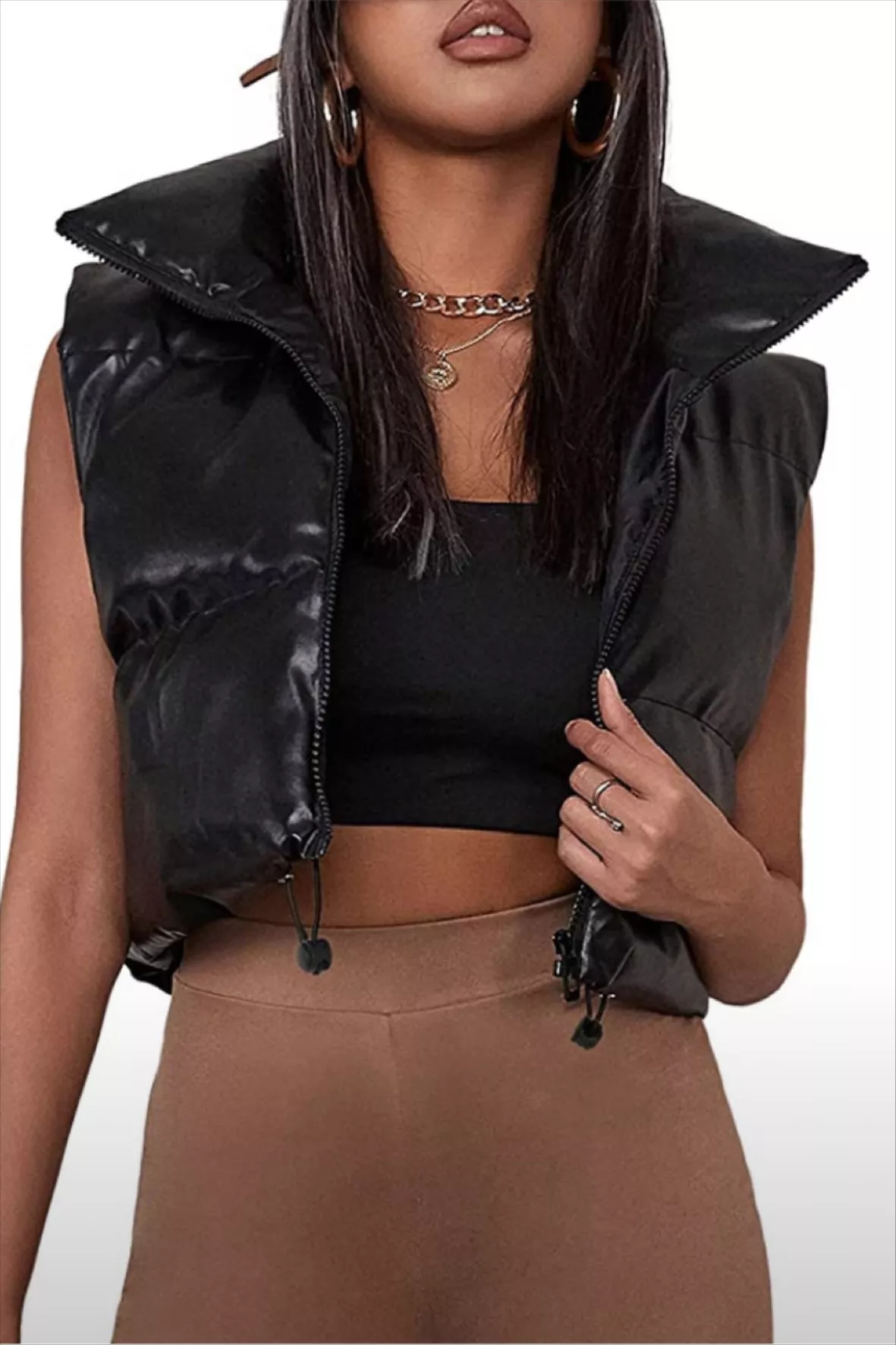  UANEO Women's Cropped Puffer Jacket Winter Shiny Zip