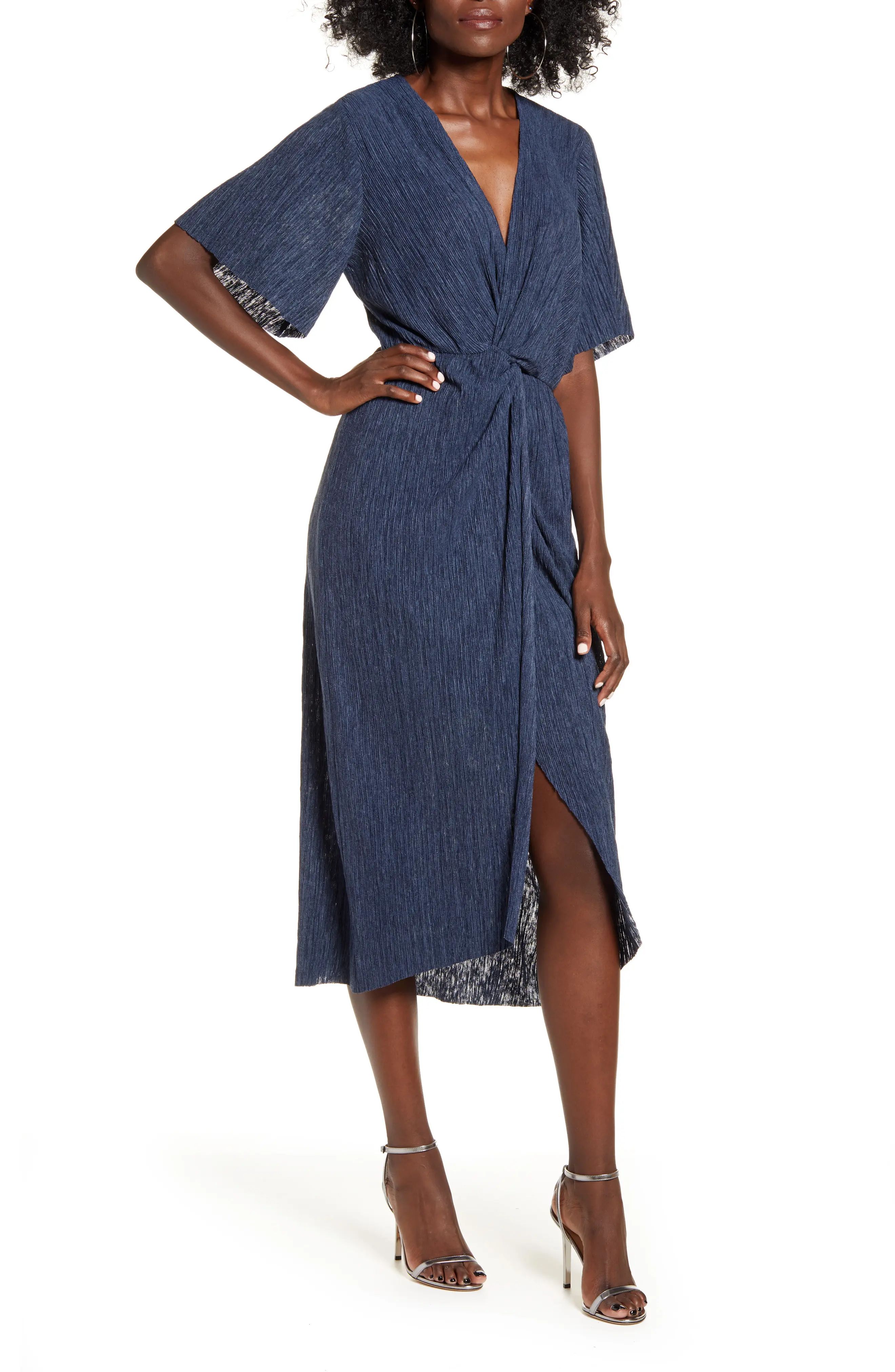 Women's All In Favor Dolman Plisse Midi Dress, Size Medium - Blue | Nordstrom