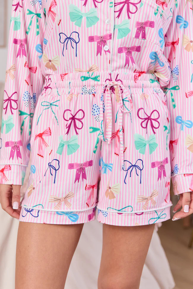 Take A Bow Pink Stripe Pajama Shorts | Pink Lily