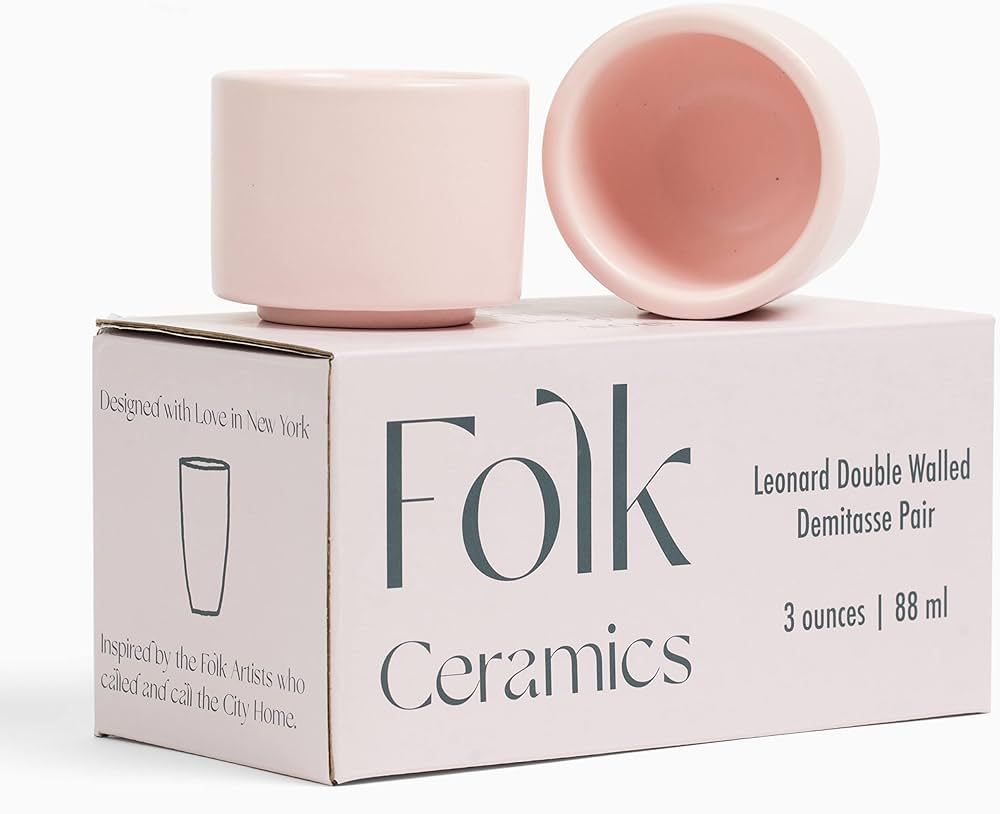 Leonard Ceramic Espresso Cups | Set of 2, 3oz, Pale Pink | Modern Stackable Demitasse Mugs for Es... | Amazon (US)