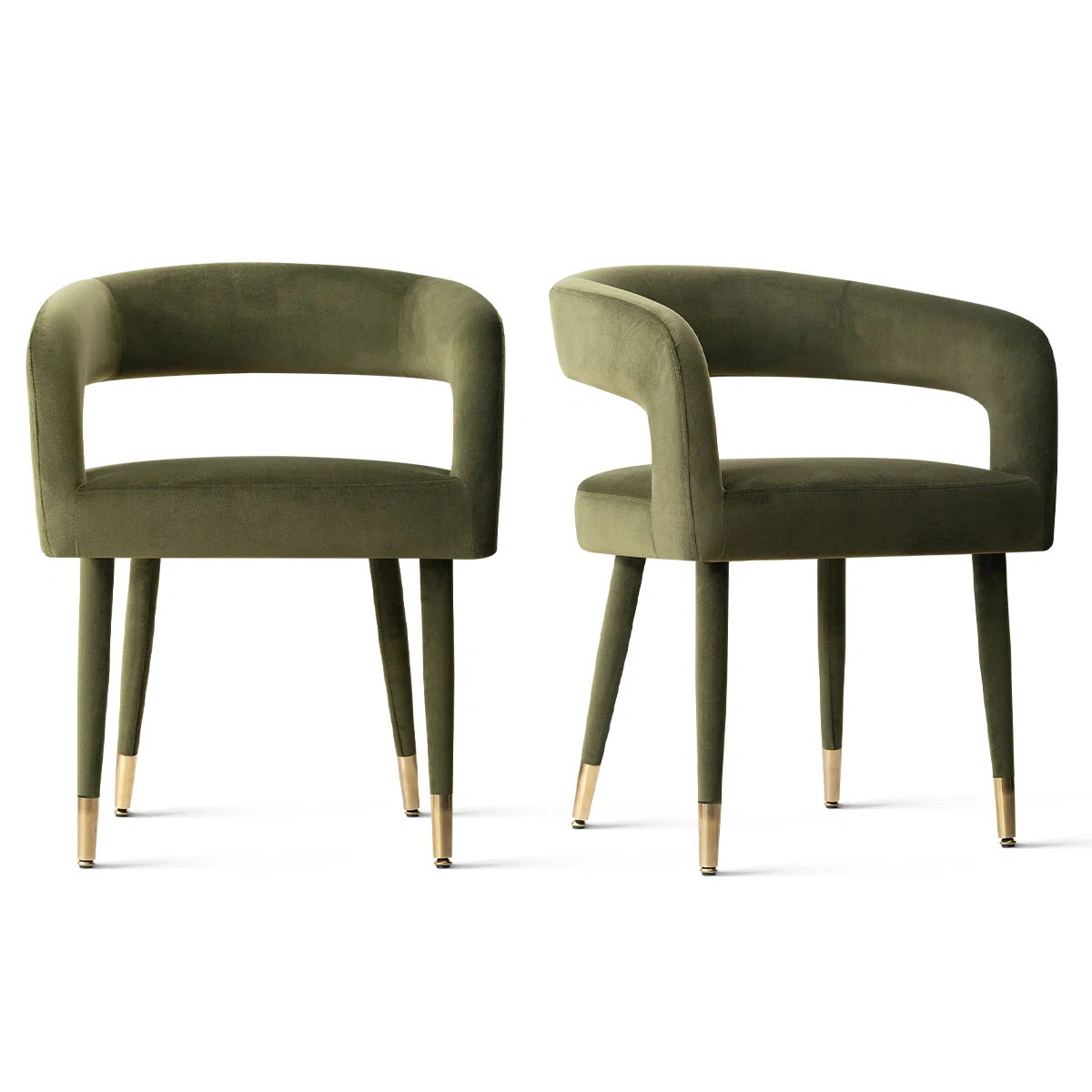 Velvet Upholstered Barrel-Back Dining Chair With Gold Capped Legs (Set of 2) | Wayfair North America
