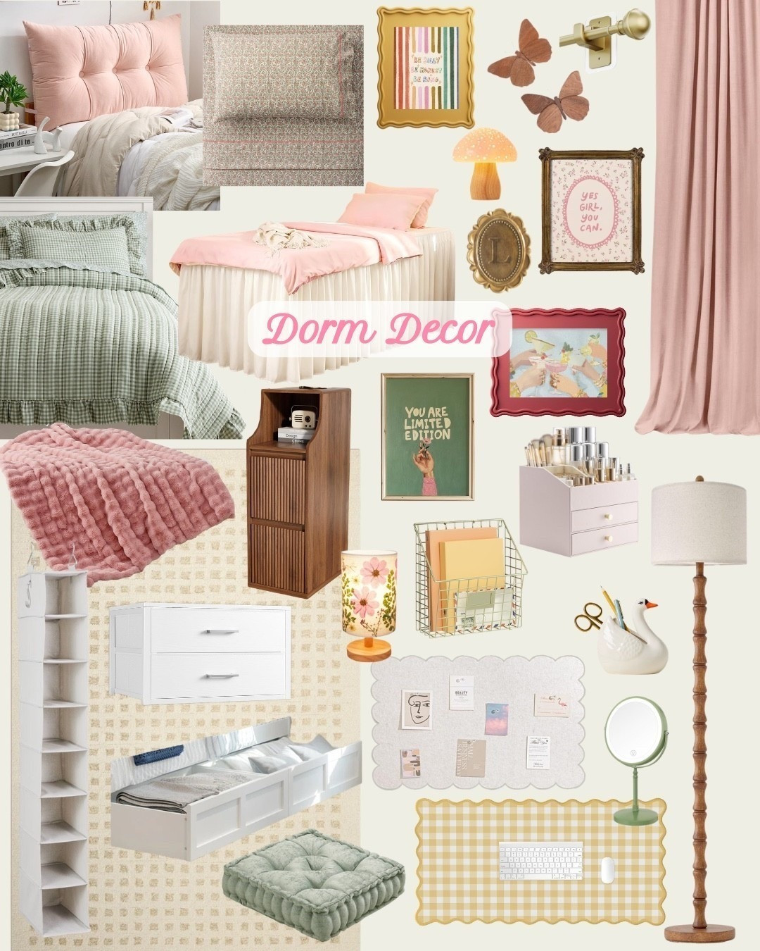 Dorm decor for girls room. College dorm room checklist. Freshman dorm. Renter friendly upgrades. Pretty dorm storage, under bed storage, wall decor and art. Twin bedding for dorm. College checklist.

#LTKU #LTKHome #LTKSaleAlert