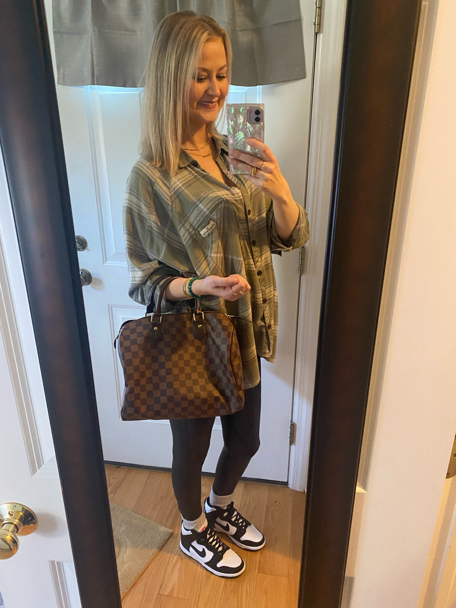 I absolutely love the faux leather leggings from spanx. They’re so easy to dress up or dress down, they suck you in and the sheen is so pretty! I was going for a really casual comfy look so I dressed them down with a flannel & Nike dunks! I couldn’t find this exact flannel but linked the same brand just different patterns ! 

#LTKsalealert #LTKSeasonal #LTKHalloween