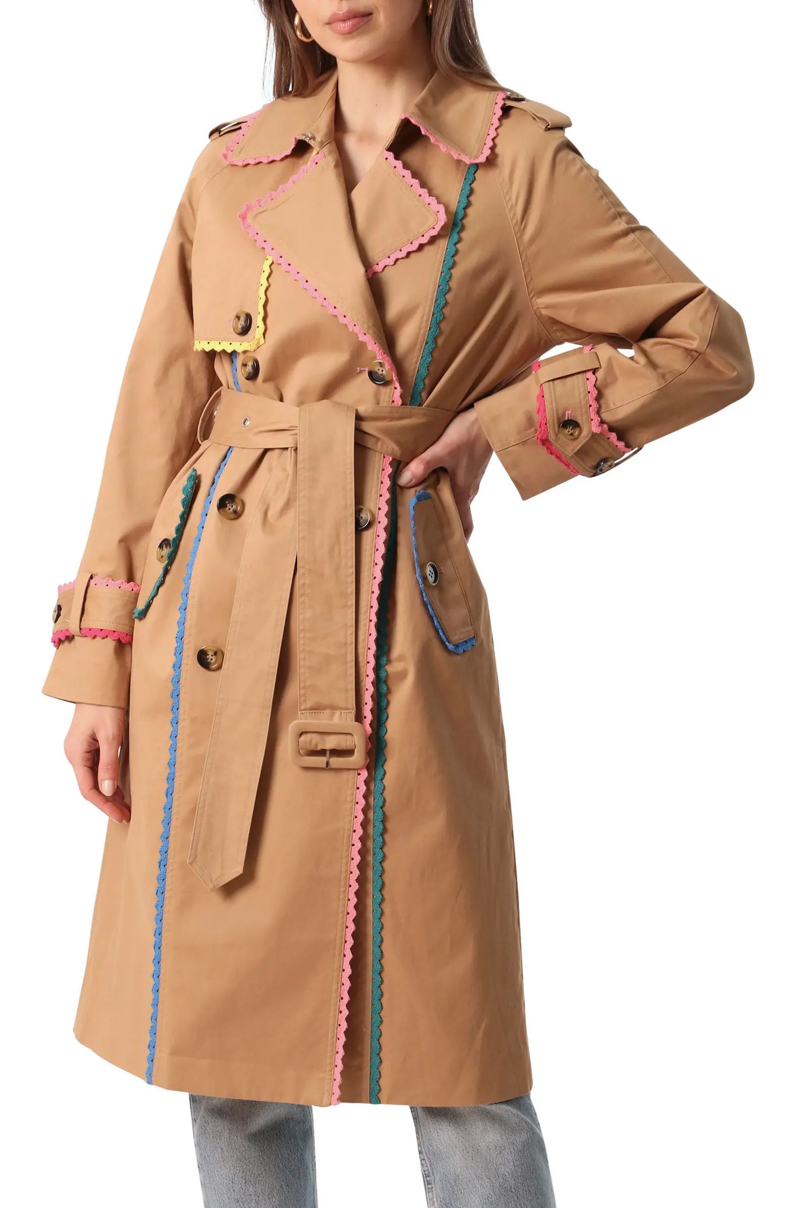 Lace Trim Stretch Cotton Trench Coat | Nordstrom