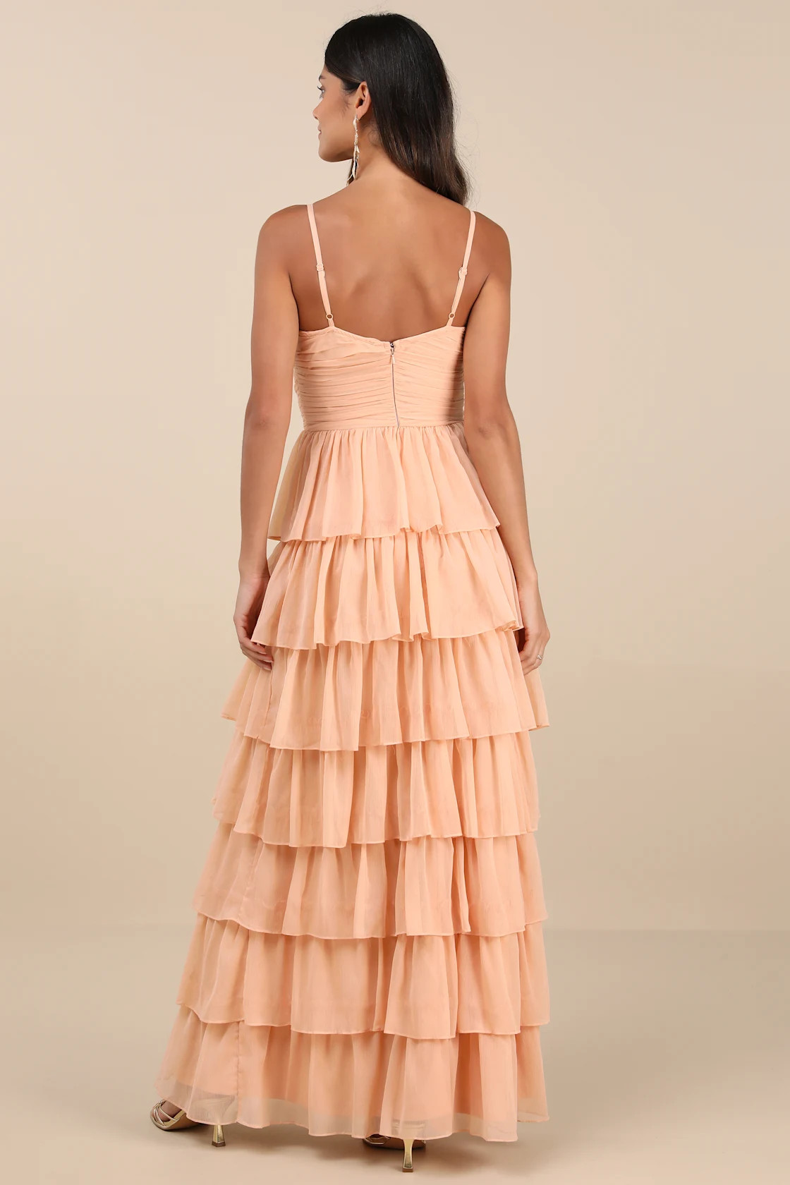 Arata Peach Cutout Tiered Maxi Dress | Lulus
