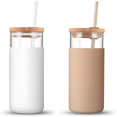 tronco 20oz Glass Tumbler Straw Silicone Protective Sleeve Bamboo Lid - BPA Free | Amazon (US)