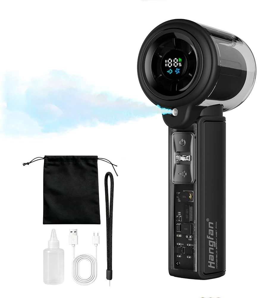 portable Handheld Fan with Mist Spray,1-100 Speed Toggle Button & LED Digital display,extra-large... | Amazon (UK)