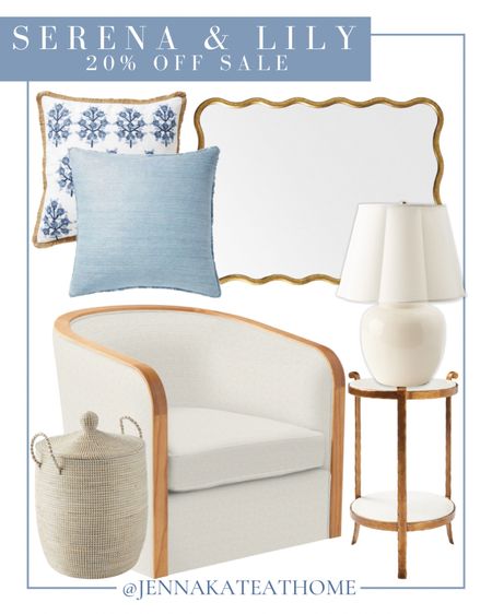 Use code SPLASH for 20% off everything at Serena &Lily! Includes are accent chair lidded basket, side table, scalloped table lamp, scalloped mirror, blue throw pillow, patterned throw pillow.

Home decor, sale alert, deal alert, Serena and Lily sale, coastal decor

#LTKsalealert #LTKstyletip #LTKhome