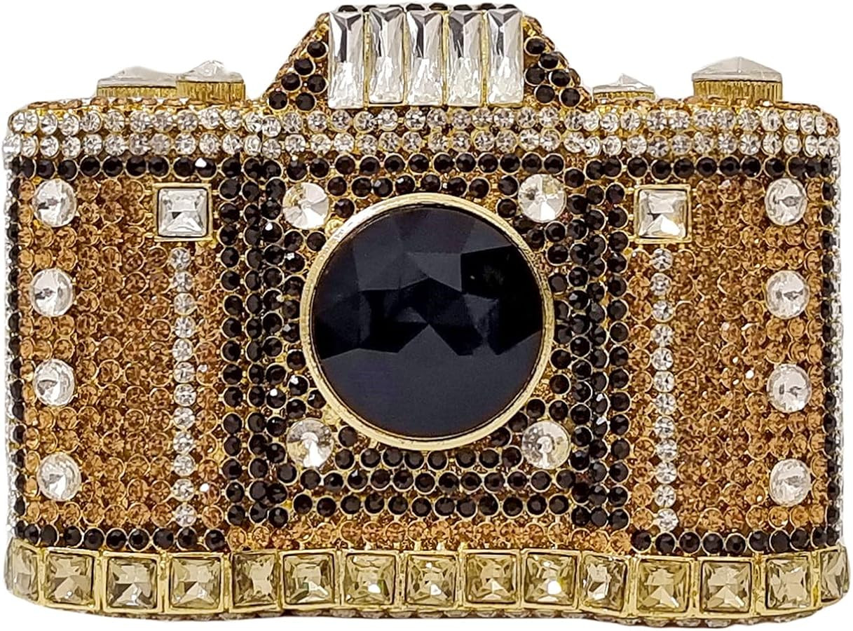 HUANG ZHUANG Cute Camera Shape Crystal Clutch Purse Mini Rhinestone Evening Bag Wedding Handbag P... | Amazon (US)
