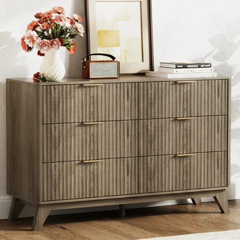 Ktaxon Modern 6 Drawer Dresser Fluted Wood Chest of Drawers with Soft Close Slides Storage Cabine... | Walmart (US)