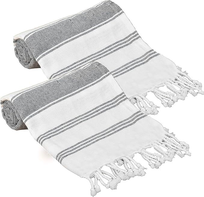 GLAMBURG Peshtemal Turkish Towel 100% Cotton Beach Towels Oversized 36x71 Set of 2, Cotton Beach ... | Amazon (US)